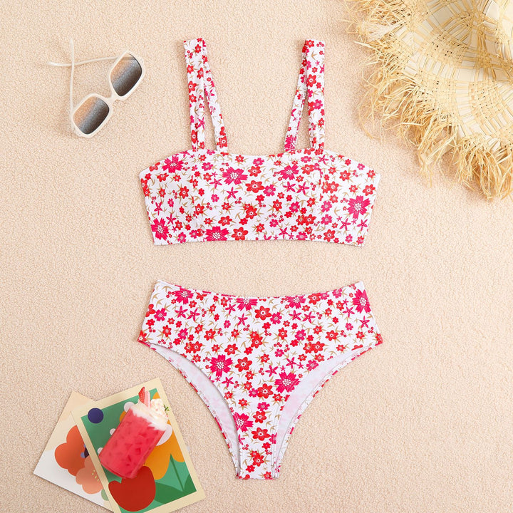 Dame To-delt Crop-top bikini-sæt med blomsterdesign og brede stropper Skovae
