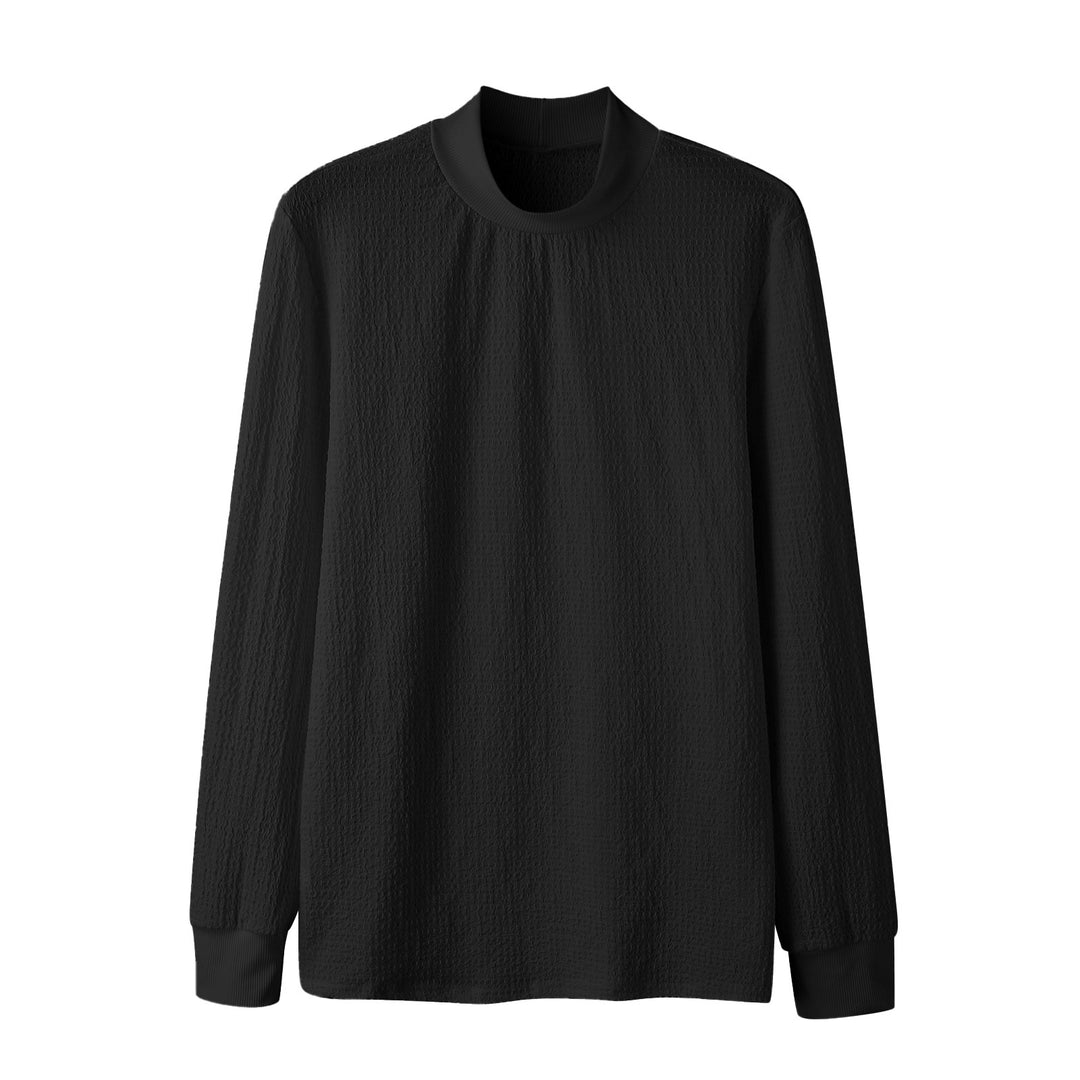 Unisex nan tekstureret vaffelstrikket pullover med smal ståkrave og ribkant Skovae