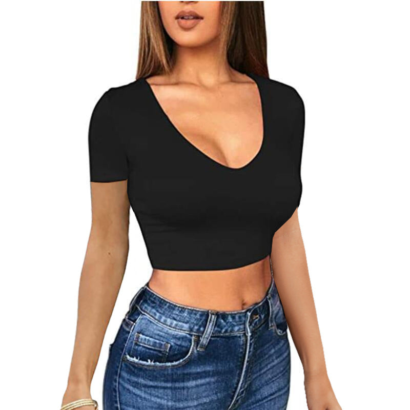 Dame Crop-Top med V-udskæring og tætsiddende pasform Stilla