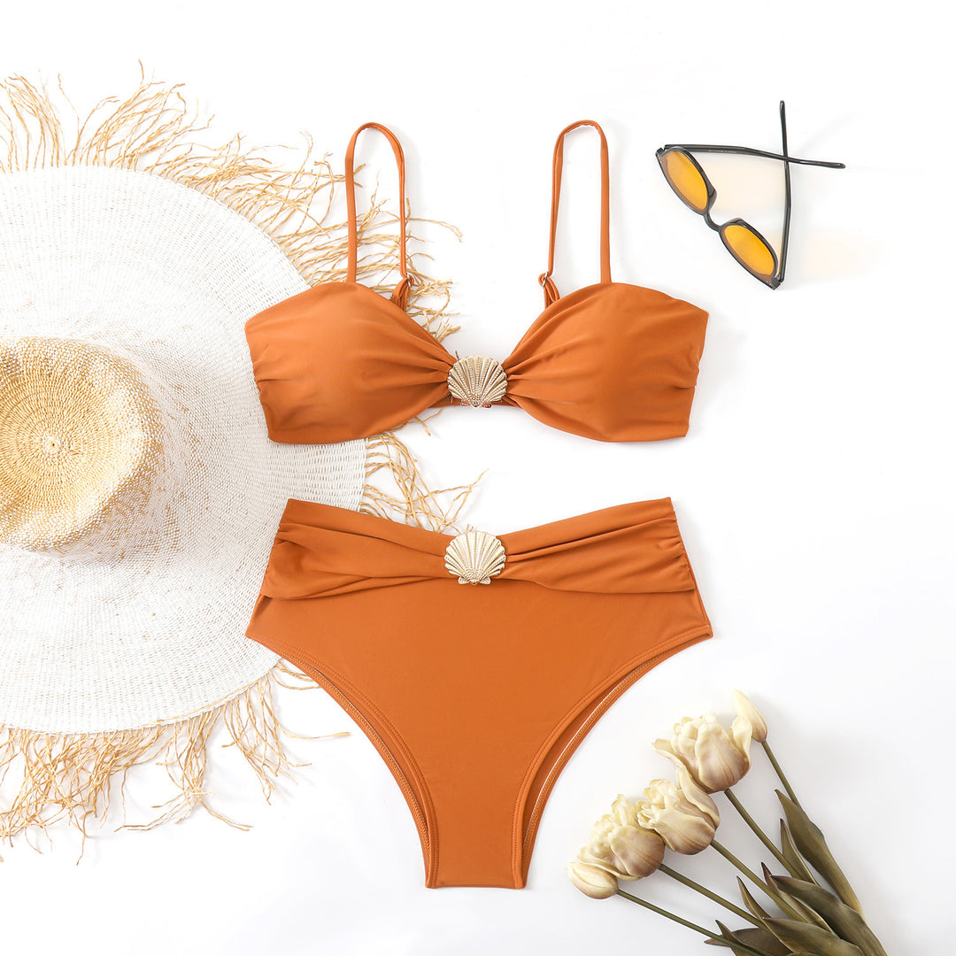 Dame Bikini-sæt med elegant muslingedetalje og høj talje Skovae