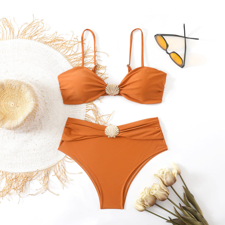 Dame Bikini-sæt med elegant muslingedetalje og høj talje Skovae