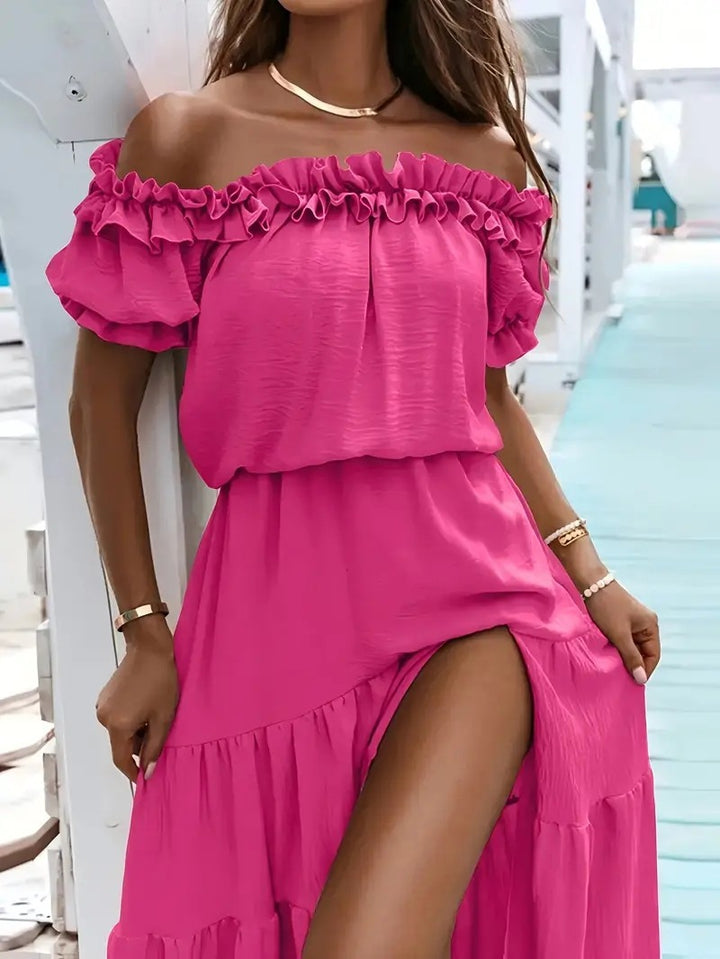 Dame Off-Shoulder Maxikjole med Volanger Stilla