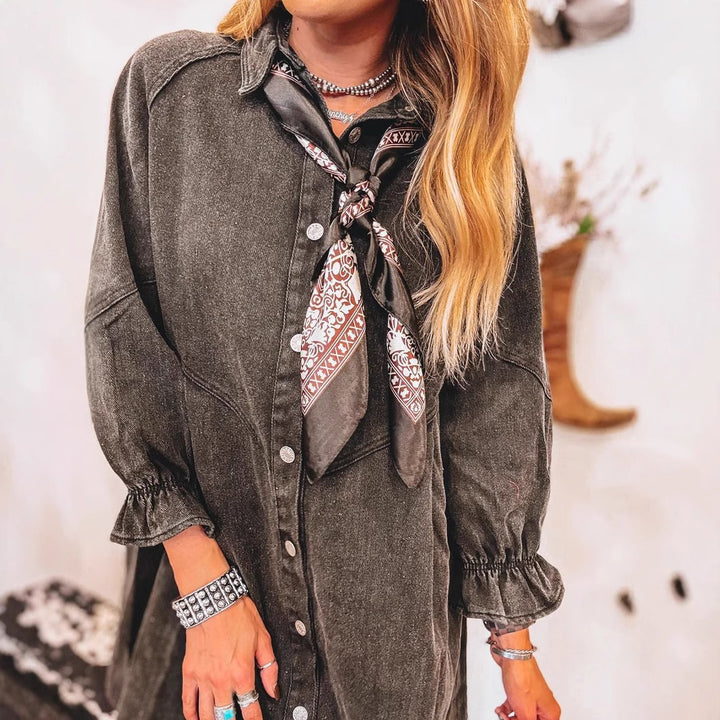 Kvinder Denim Skjortekjole Stilla
