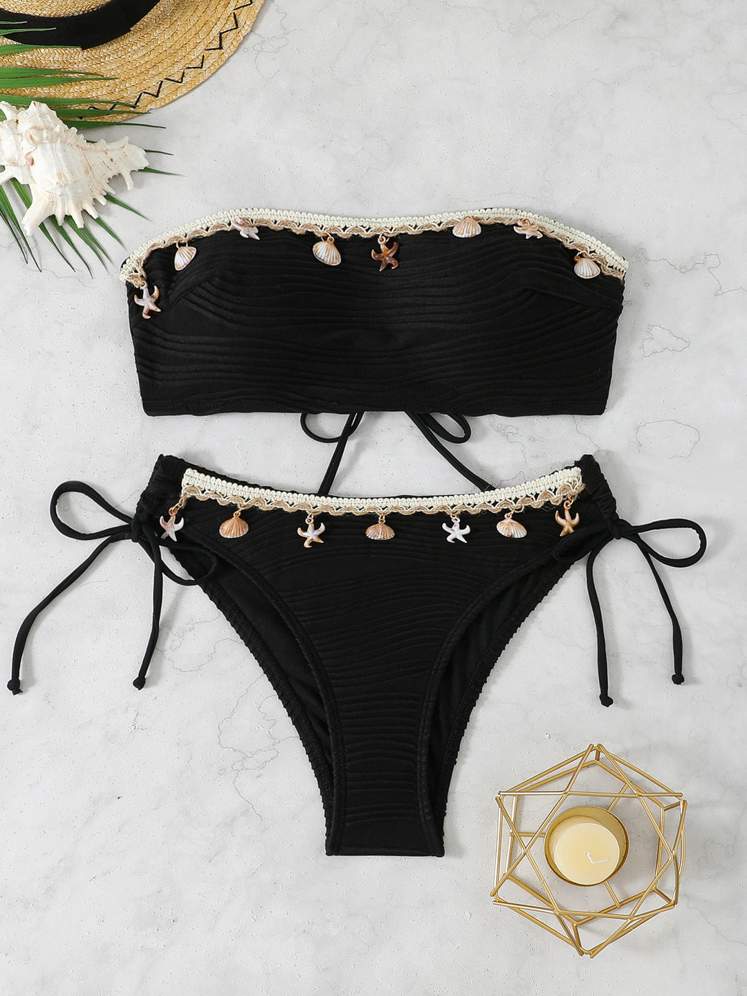 Dame bandeau-bikini med raffinerede muslingedetaljer Skovae