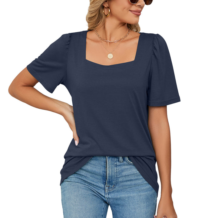 Dame Elegant T-shirt med firkantet udskæring og pufærmer Stilla