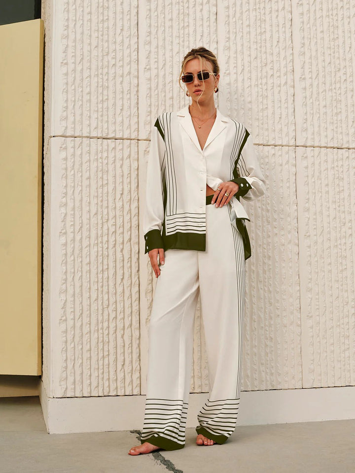 Dame silke blazer og elegante vide bukser Stilla
