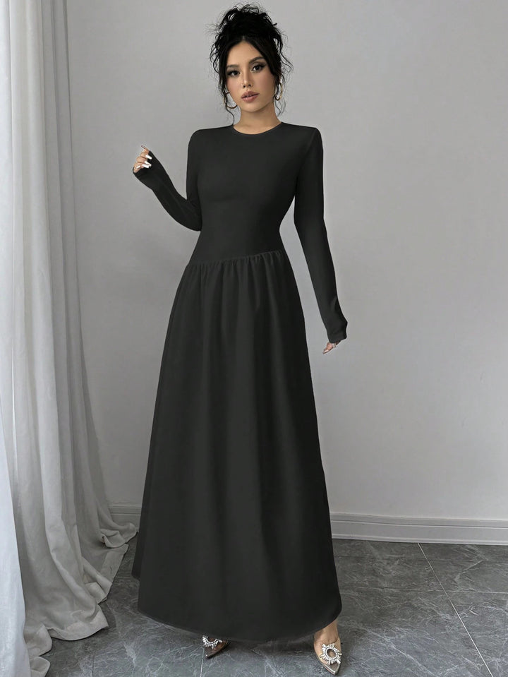Dame elegant Maxikjole med lange ærmer og vid nederdel Stilla