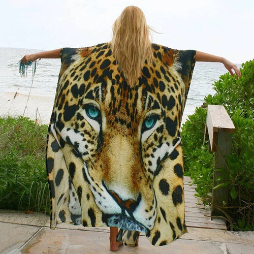 Dame Kaftan-Cover-Up med livligt dyredesign Stilla