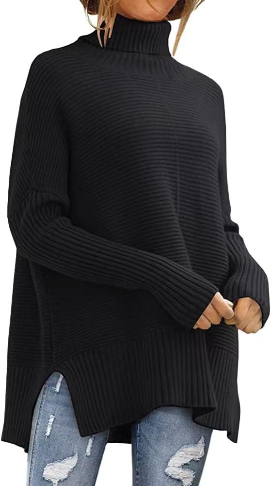Dame Stor Turtleneck Skipjorte med Fin Ribbet Struktur og Asymmetrisk Snit Stilla