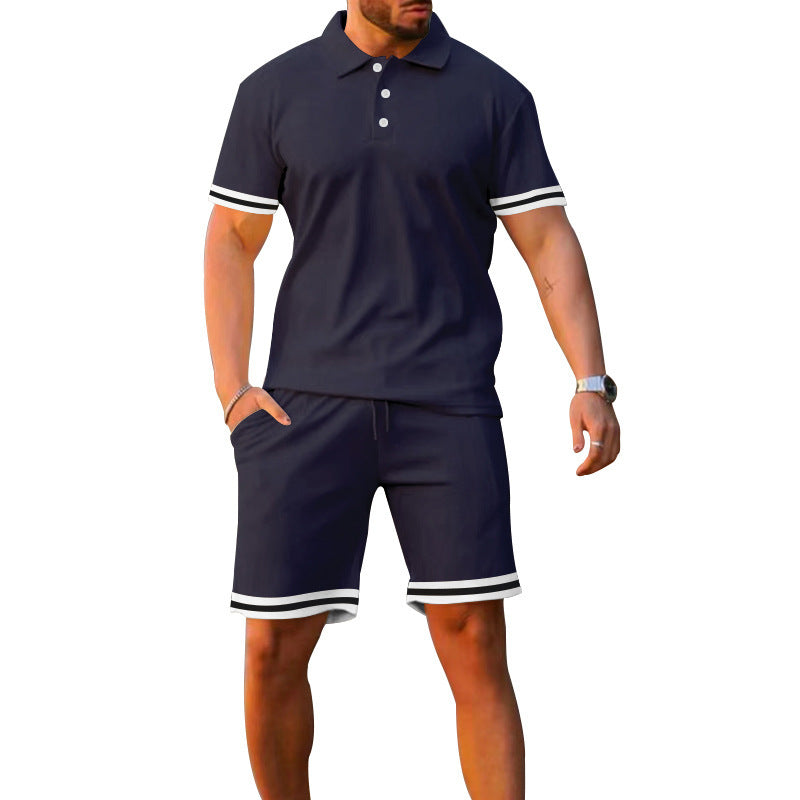 Herrer sportiv Poloshirt og fritid-Shorts sæt med elastisk talje og kontraststriber Stilla