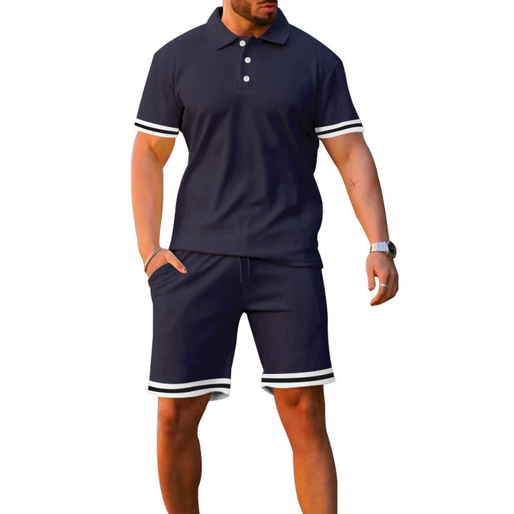 Herrer sportiv Poloshirt og fritid-Shorts sæt med elastisk talje og kontraststriber Stilla