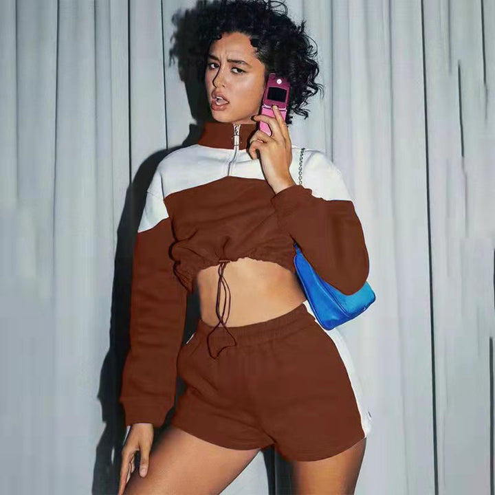 Kvinders cropped tracksuit med høj krave og snoretræk