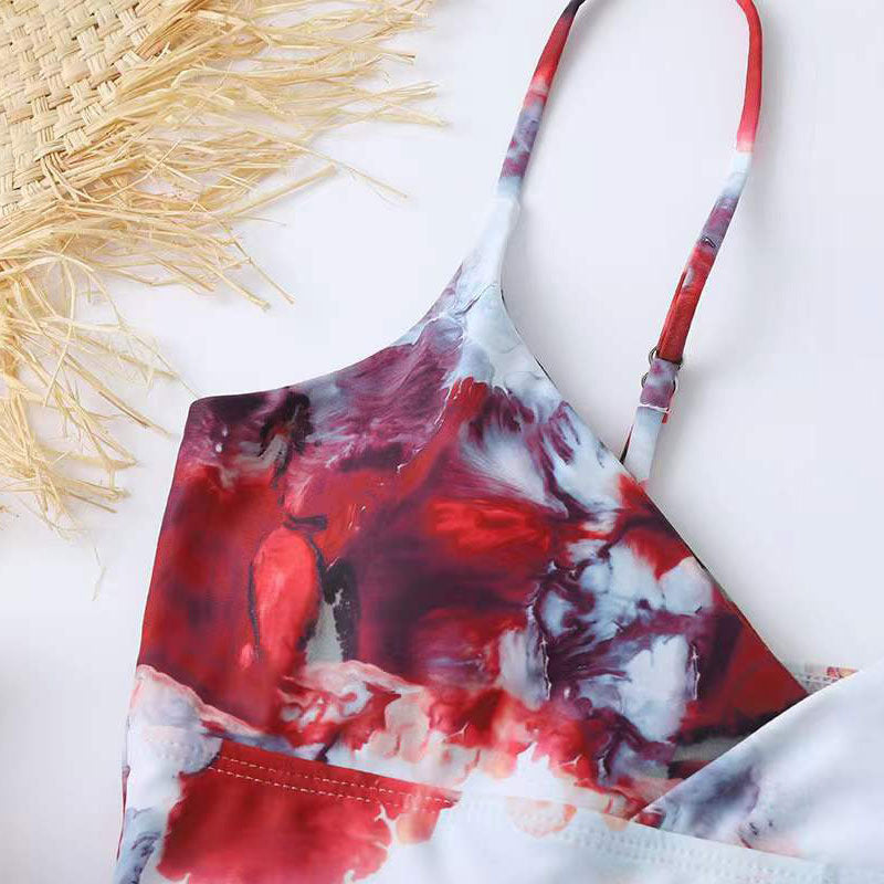 Dame højtaljet bikini-sæt med blomsterdesign Skovae