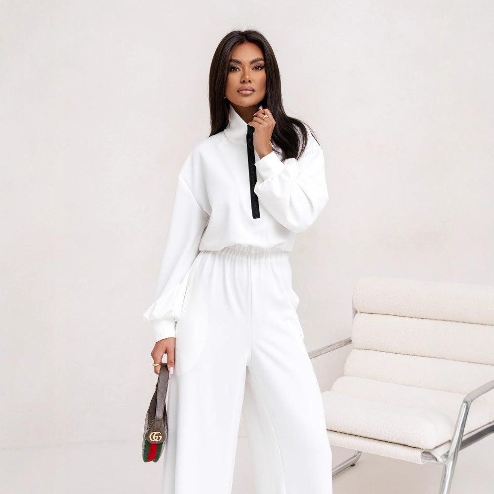 Dame sporty jumpsuit med høj krave og moderne lynlås Skovae