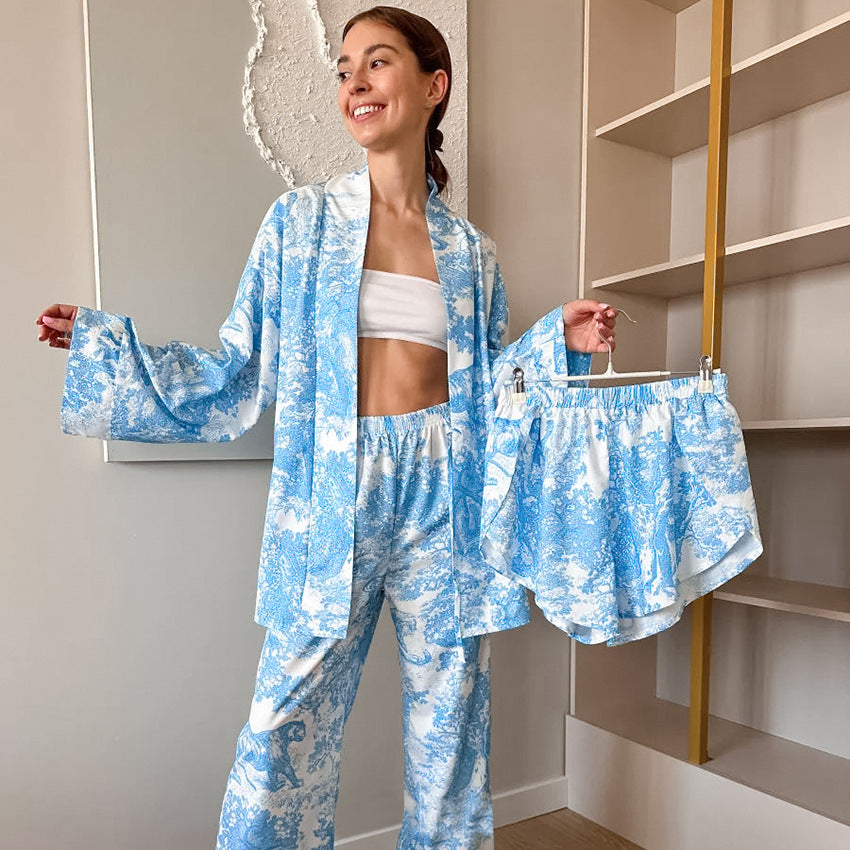 Dame kimono-inspireret fritidssæt med shorts og langbukser Stilla