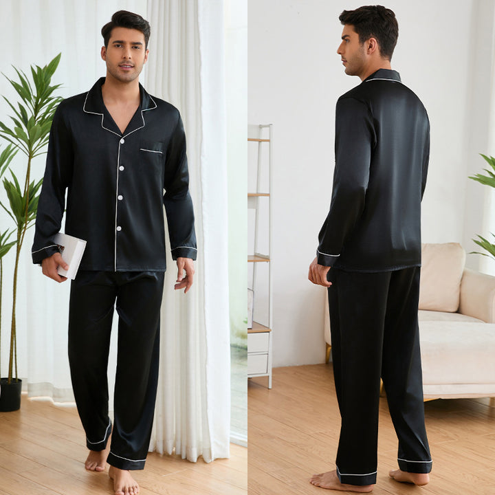 Herrer Satin Pyjamas Sæt med klassisk Krave og elegante Kontraststing Stilla