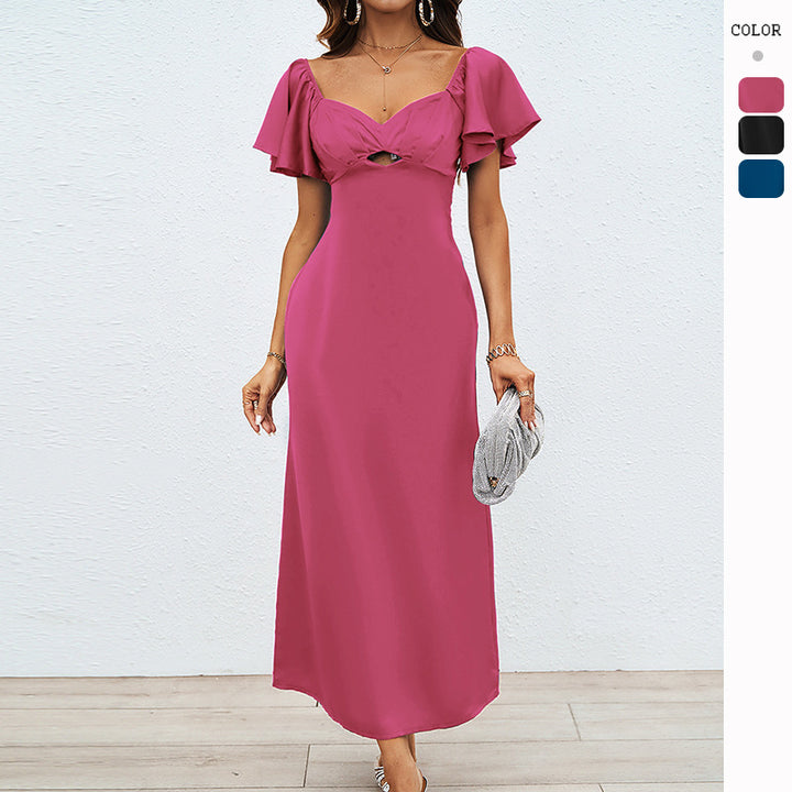 Dame elegante maxi kjoler med bare skuldre og elastiske nederdele samt flæsedetaljer Skovae