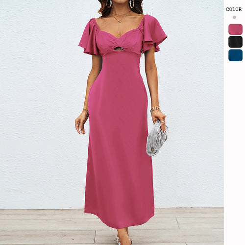 Dame elegante maxi kjoler med bare skuldre og elastiske nederdele samt flæsedetaljer Skovae