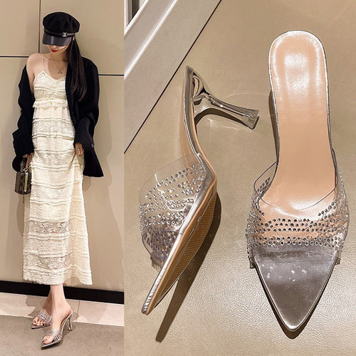 Dame Glitrende Mules med gennemsigtigt overmateriale og elegante accenter Stilla