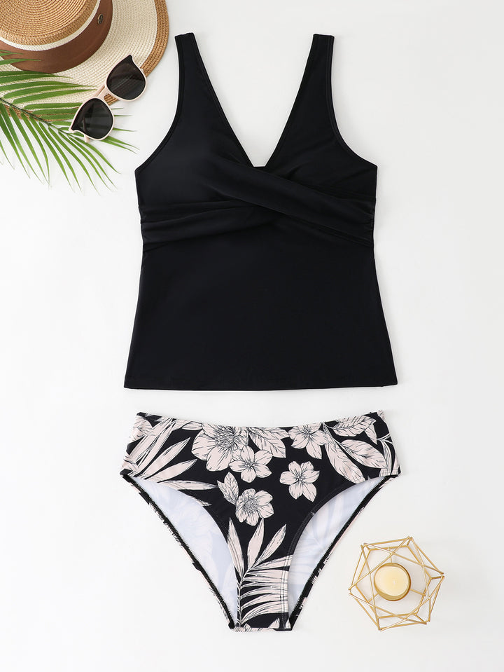 Dame Tankini-sæt med blomstermønstervdetail og figurformende design Skovae