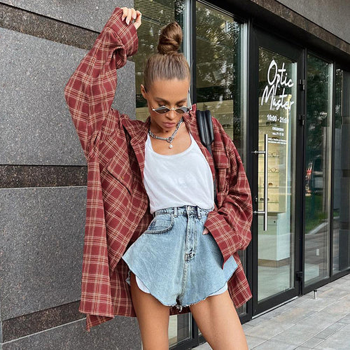 Dame Oversized Karo Skjorte Stilla