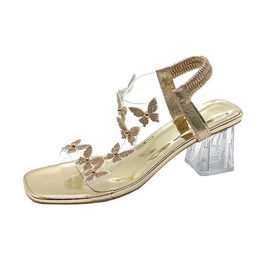 Dame sandaler med funklende sommerfugleapplikationer og gennemsigtigt design Stilla