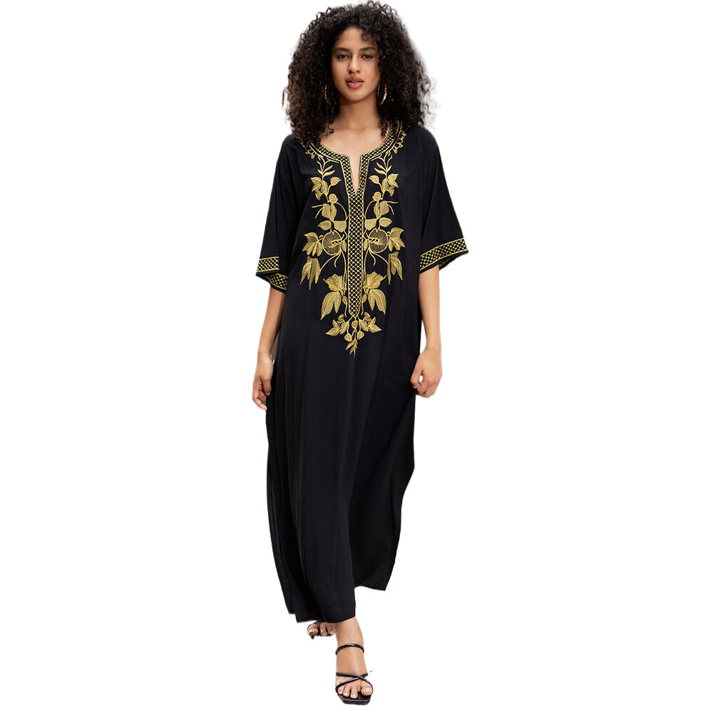 Dame Kaftan med kunstnerisk guld broderi Stilla