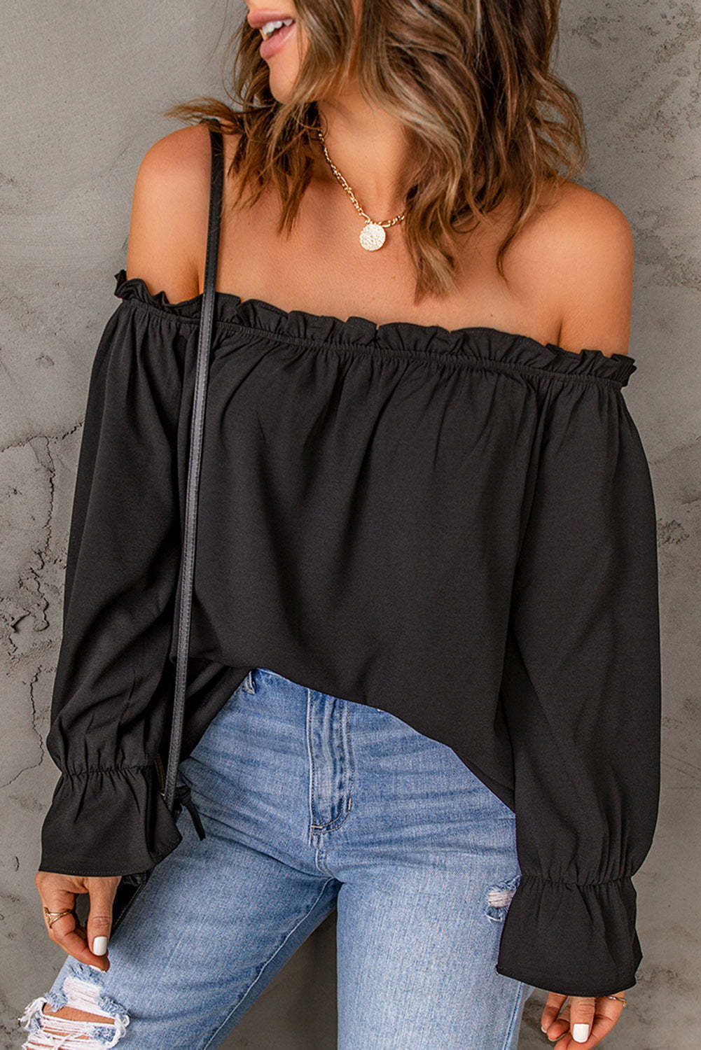 Dame Off-Shoulder Bluse med Flæser Stilla