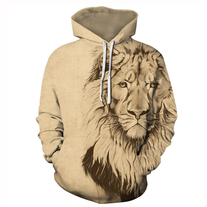 Dame Hoodie med detaljeret løveillustration Stilla