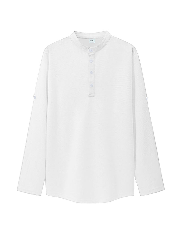 Dame nan oversized Langarm-Henley med ståkrave vaffelstruktur og ærmesikring Skovae