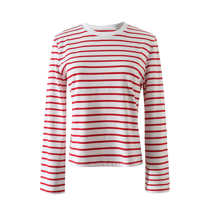 Damer Stribet Langærmet T-shirt med Rund halsudskæring og blødt stof Stilla