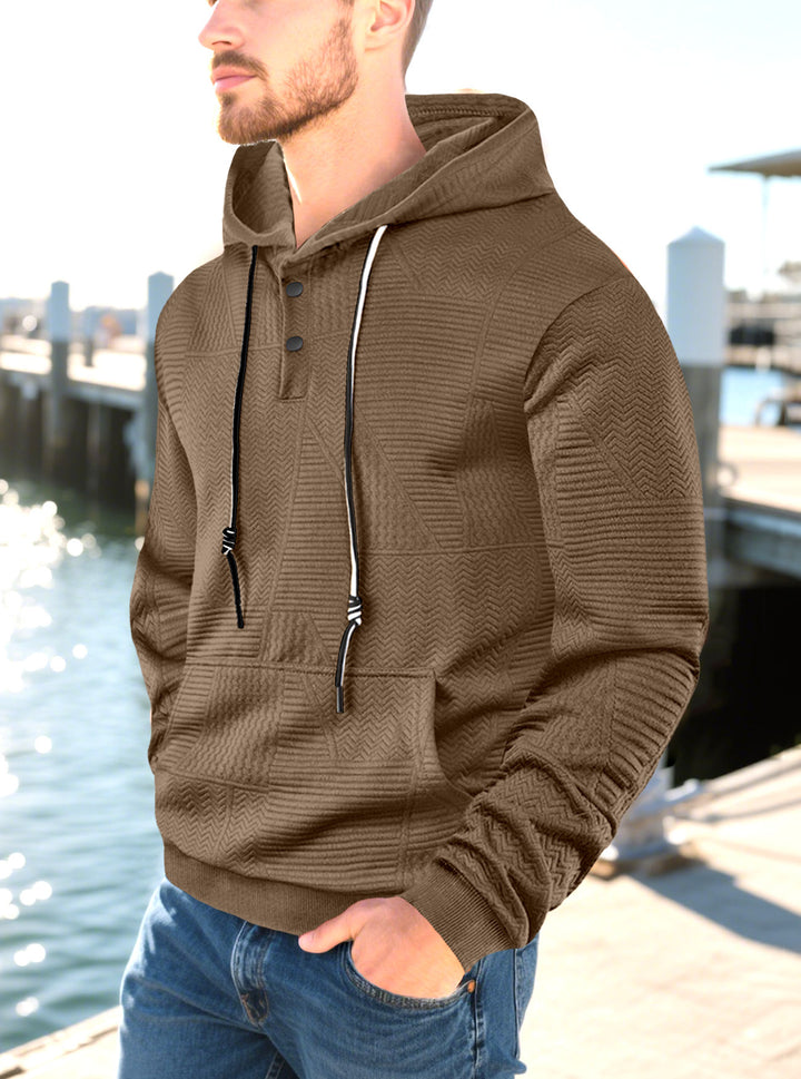 Herren nan geometrisk struktur-hoodie med Henley-blende og kængurulomme Skovae