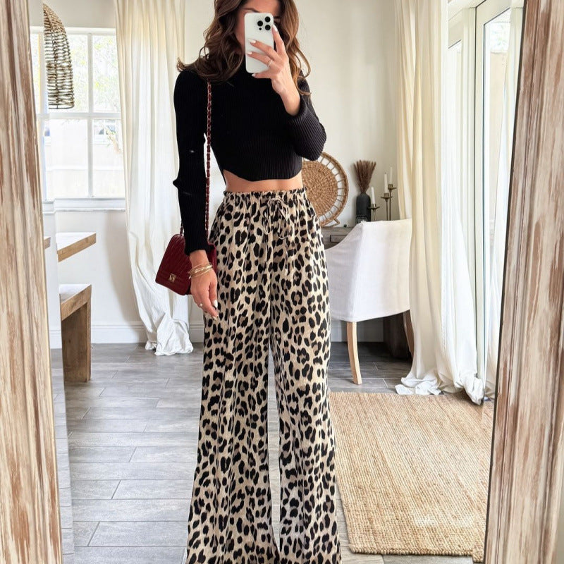 Kvinder Bredben Leopardprint-Bukser Stilla