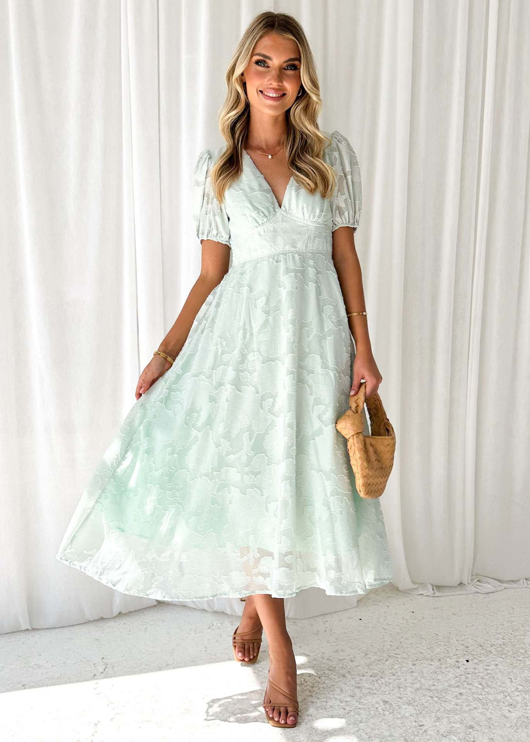 Dame Elegant Maxi Kjole med Flæseærmer og Blomster Tekstur Stilla