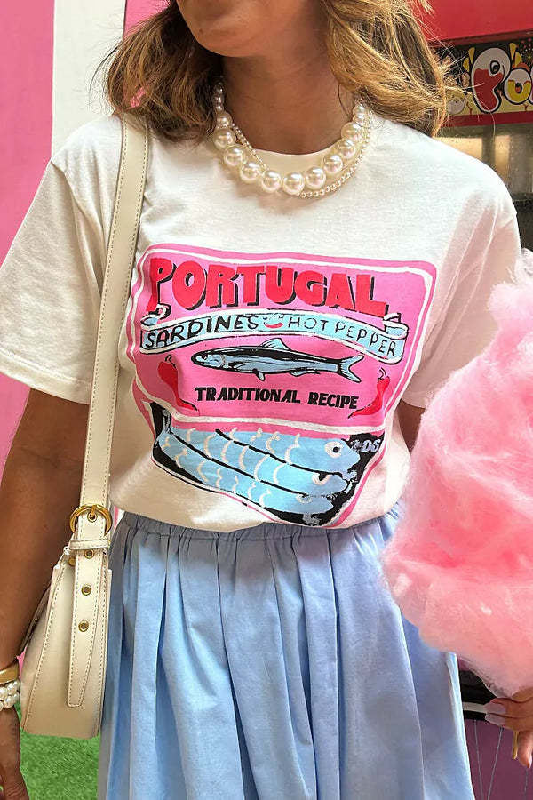 Dame T-shirt med kunstnerisk motiv i vintage-stil Skovae