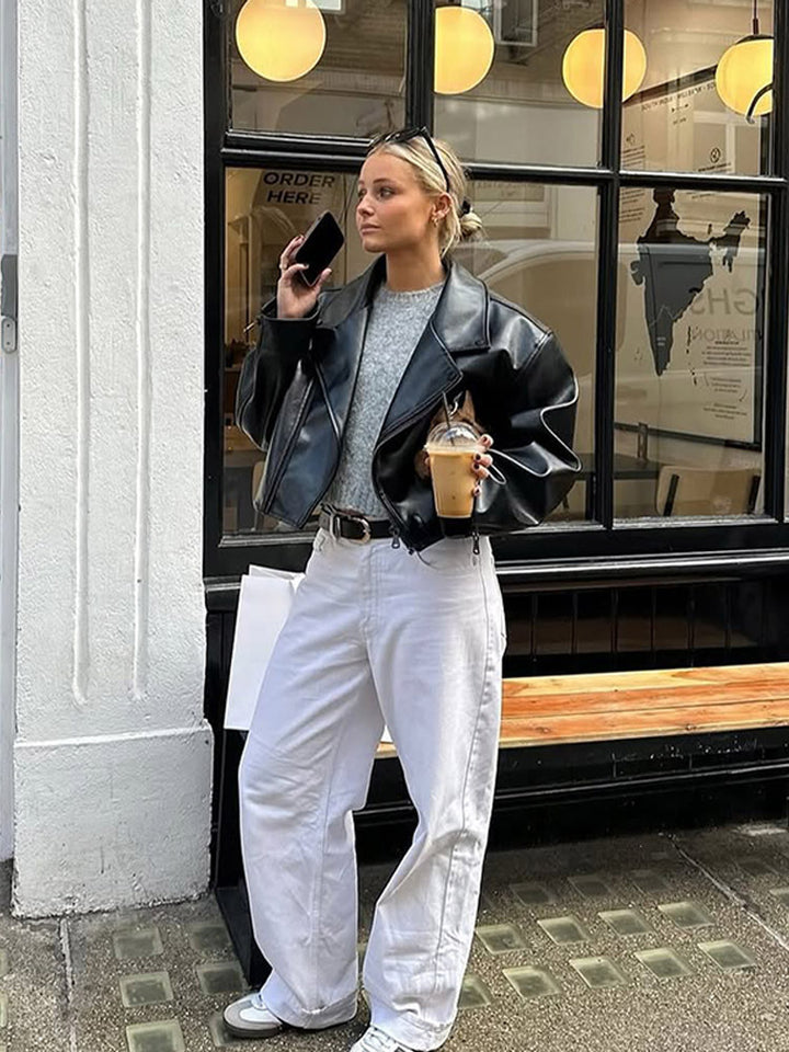 Dame mode kunstlæderjakke med oversized snit Stilla