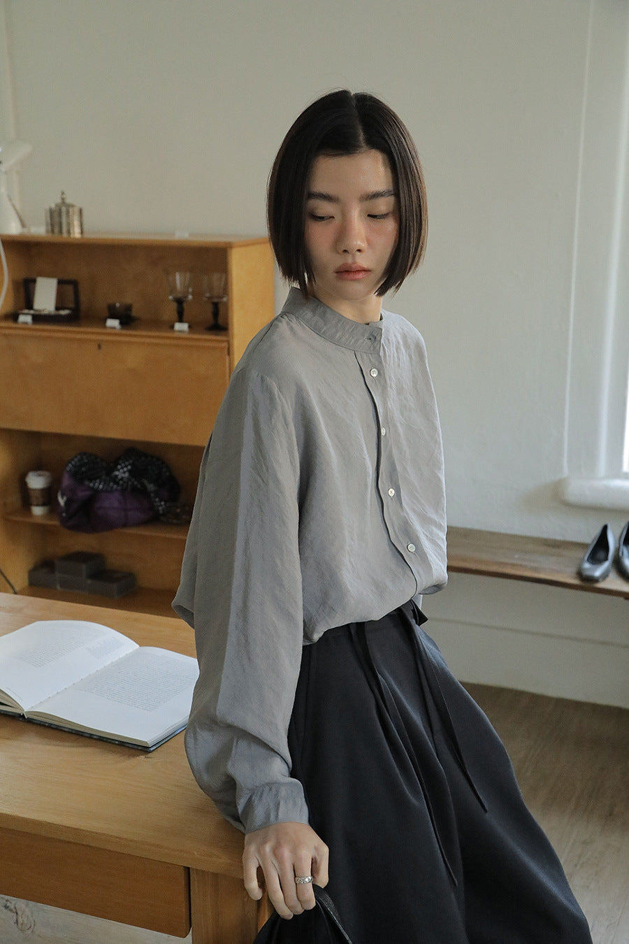 Damer casual bluse med stilig ståkrave og innovativ stofstruktur Stilla