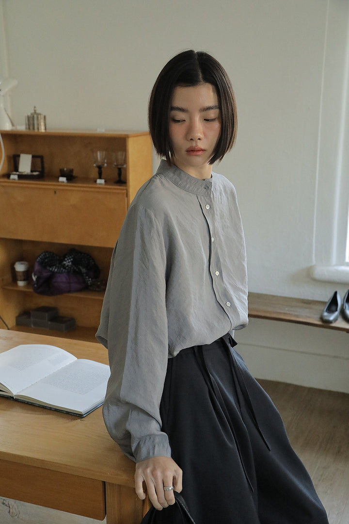 Damer casual bluse med stilig ståkrave og innovativ stofstruktur Stilla