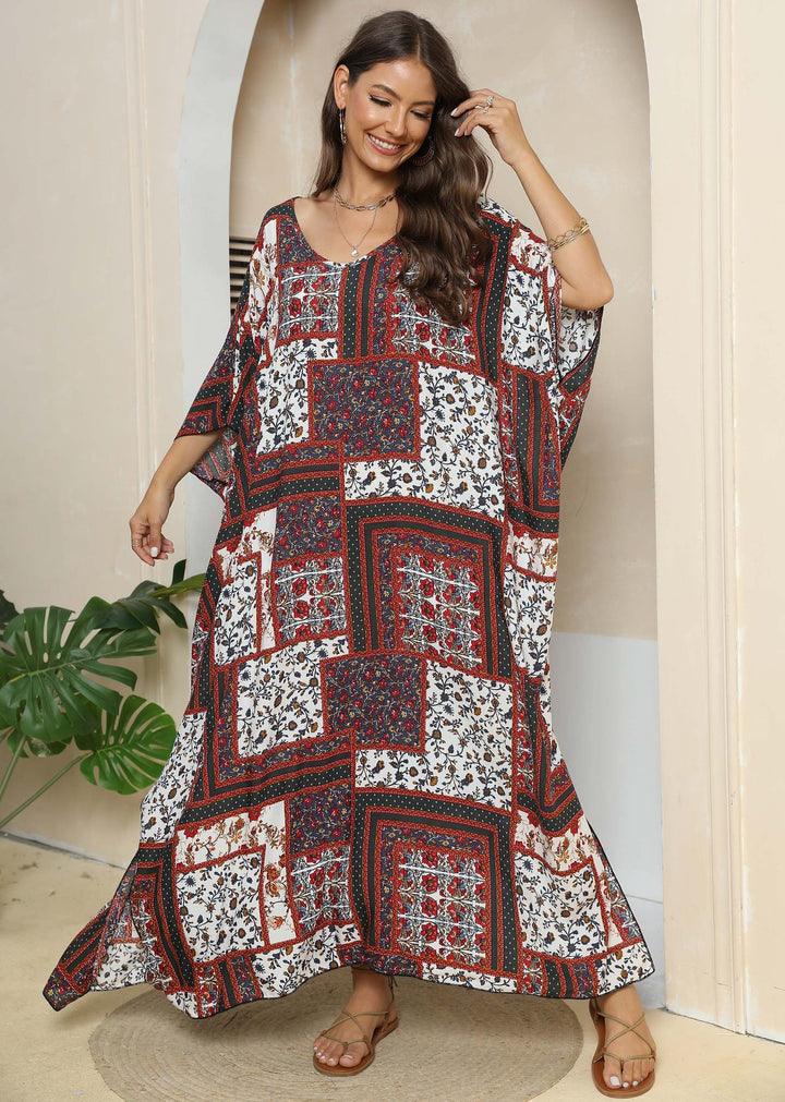 Dame afslappet maxikjole i patchwork-design Skovae