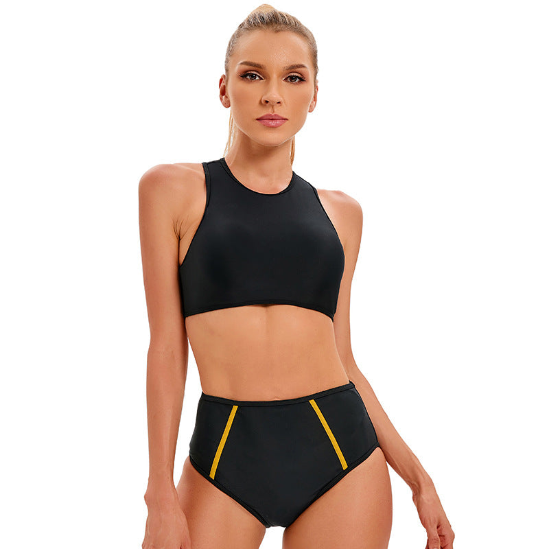 Dame Sporty Bikini-Sæt med højt skåret trusse og teknisk top Stilla