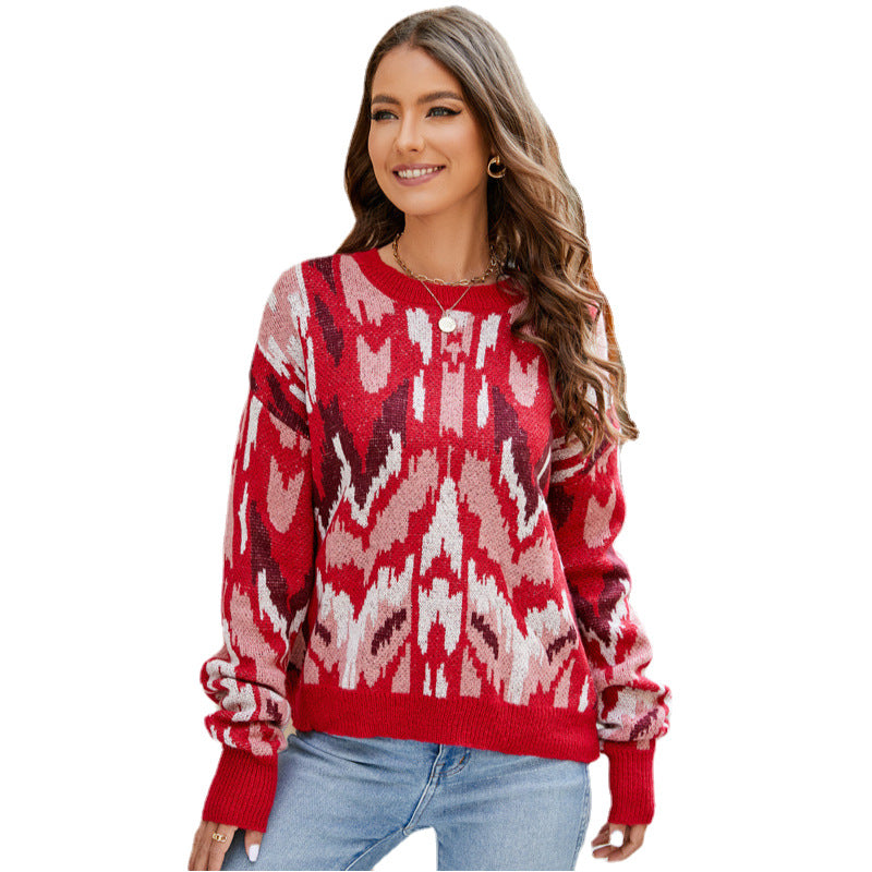 Dame ikat-mønster Pullover med blødt stof og afslappet snit Stilla