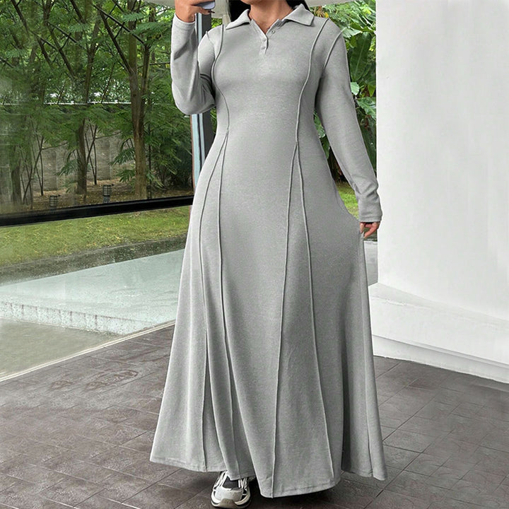 Damer elegant Polo-kjole med lange ærmer og svajende snit Stilla