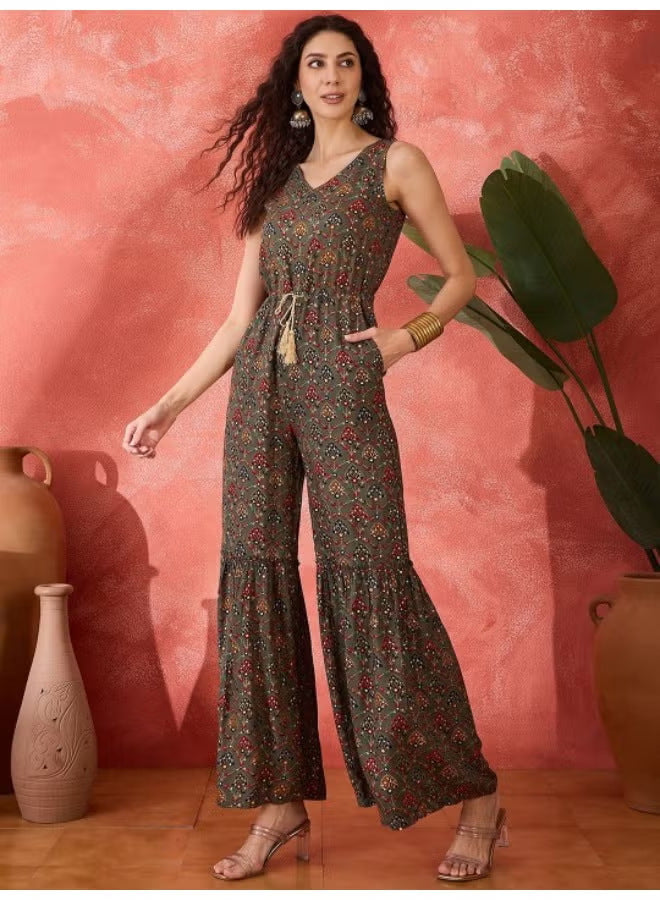 Dame vintage-inspireret jumpsuit med bredt ben og taljering Skovae