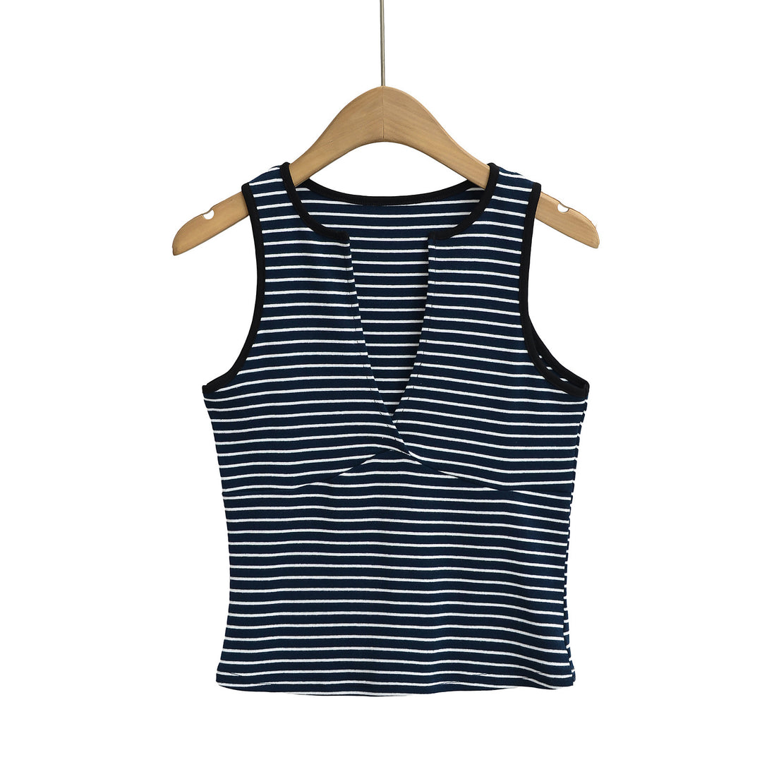 Dame sportsligt crop-top med dyb V-udskæring og stribedesign Stilla