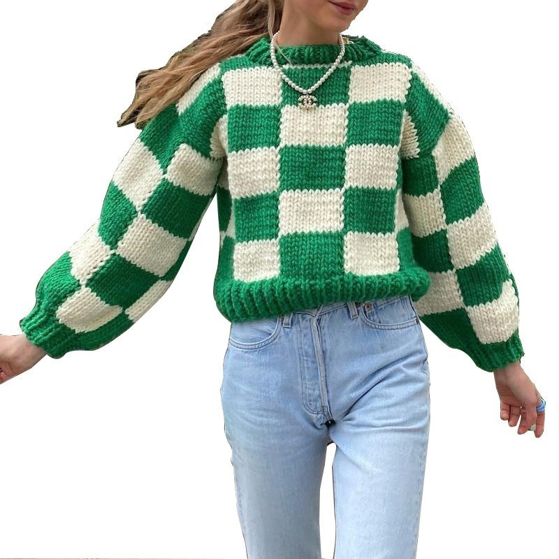Dame sweater i moderne ternet mønster med afslappet snit Stilla