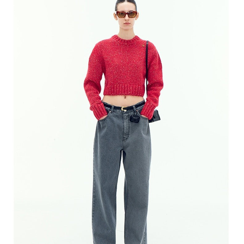 Dame trendy, cropped strikpullover med glitrende effekt Stilla
