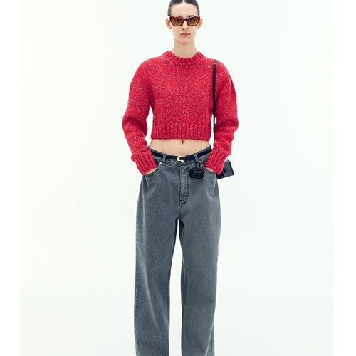 Dame trendy, cropped strikpullover med glitrende effekt Stilla