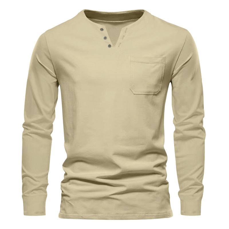 Herrer langærmet Henley T-shirt med stilfuld knapdesign og praktisk brystlomme Stilla