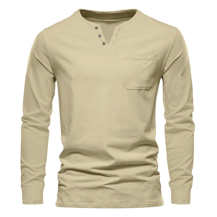 Herrer langærmet Henley T-shirt med stilfuld knapdesign og praktisk brystlomme Stilla