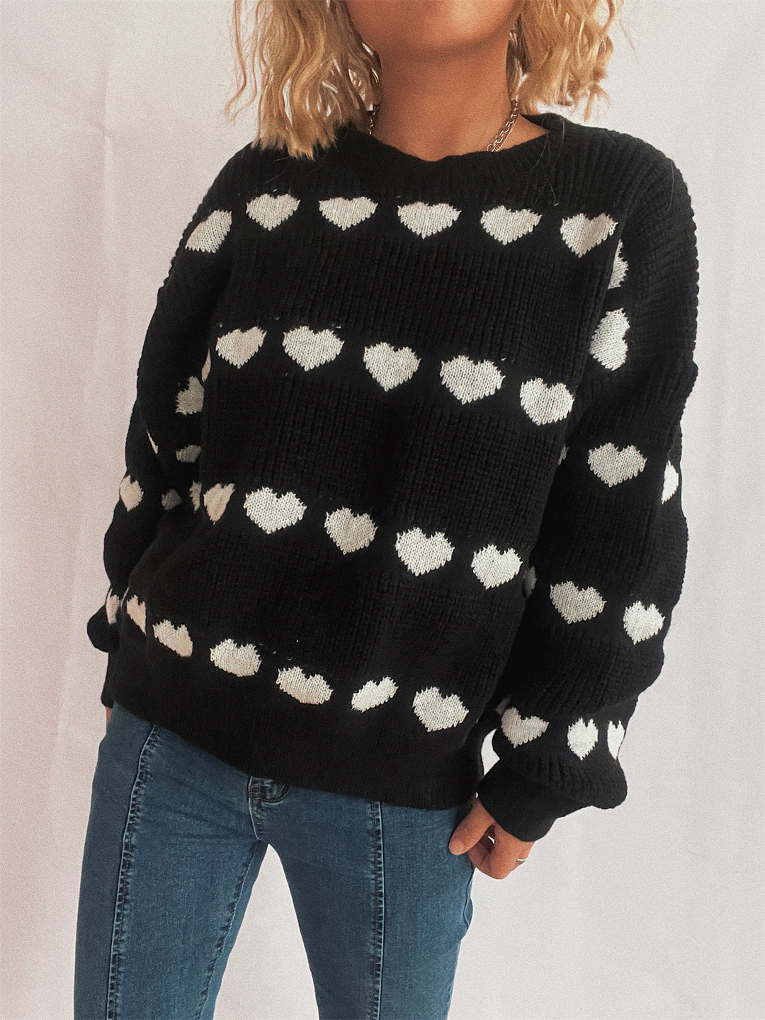 Kvinders hyggelige sweater med romantisk hjerte mønster Stilla